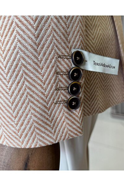 TerziAdemAltun Ανδρικό μονόχρωμο παλτό πορτοκαλί Slim Fit ιταλικού στυλ - T11533