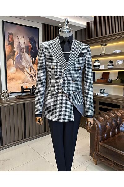 TerziAdemAltun Jachetă pentru bărbați, în stil italian, slim fit, cu model din picioare de gală, neagră T11497