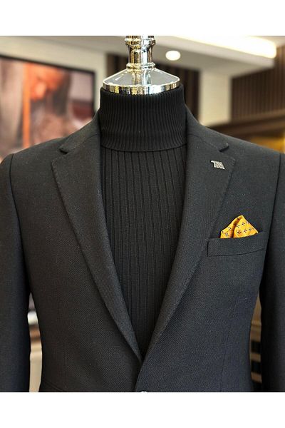 TerziAdemAltun Jachetă pentru bărbați în stil italian slim fit 8 drop mono guler neagră T10989