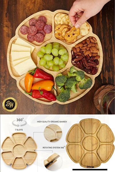 Snow Homs طبق تقديم مقسم 360 درجة - الإفطار، وعاء الوجبات الخفيفة، الخيزران