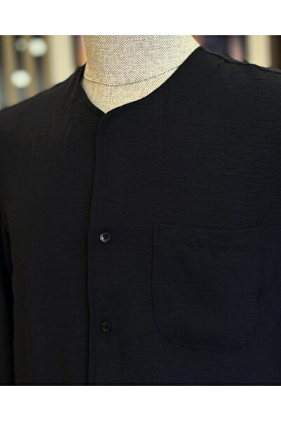 TerziAdemAltun Ανδρικό πουκάμισο Slim Fit χωρίς γιακά - ιταλικό στυλ T11872