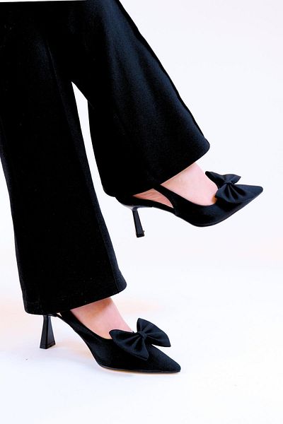 NiceDiffer Rochie de seara cu fundita de dama Pantofi cu toc din material negru Tocuri 7cm
