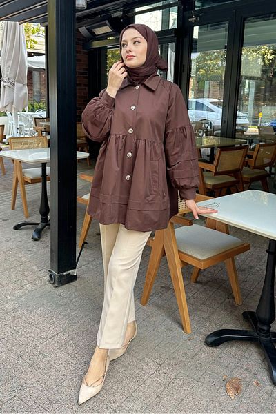 Oven Garnished Lined Short Trench Coat - Brown