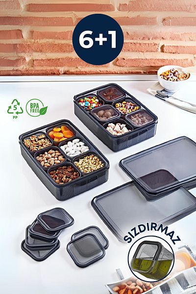GRİMOR Life 7 Piece Smoked Non-Breathable Storage Set - Deep Freezer and Microwave Breakfast Food Container