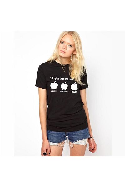 Tshirthane Tricou negru pentru femei Apples Changed Printed Slim Fit