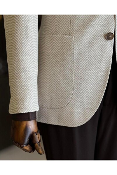 TerziAdemAltun Ανδρικό μπουφάν μονόχρωμο μονόχρωμο μπεζ χρώματος Slim Fit - T11536