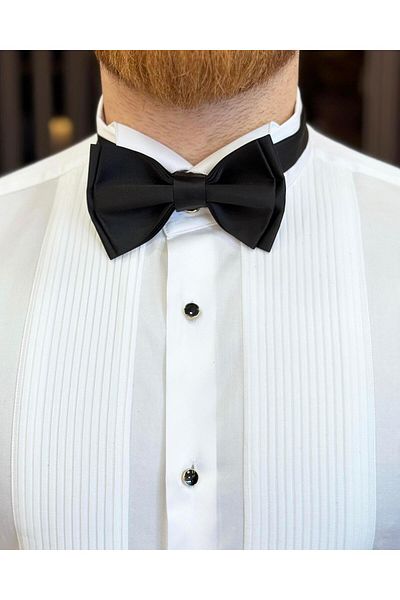 TerziAdemAltun Italian style slim fit horse collar pleated men's shirt white T11603