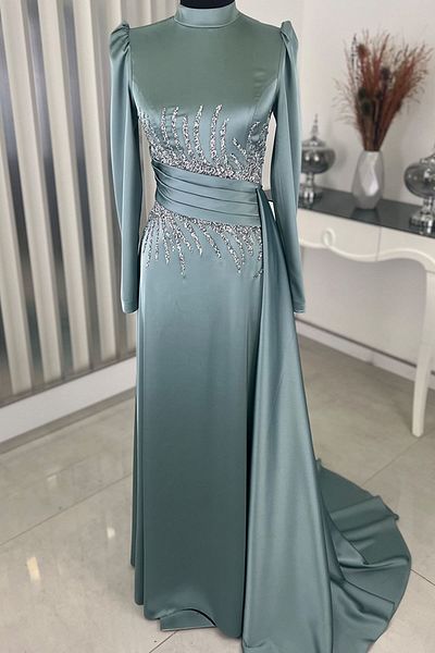 Esilanur Ceyla Tailed Hijab Evening Dress Mint