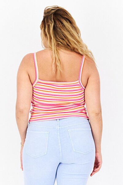 Misfit Women Square Neck Sleeveless Stripe Tank Top, Pink Combo