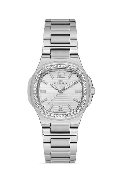 FERRO Quartz Steel Gray 32 mm Women's Wristwatch (with Bracelet Gift)