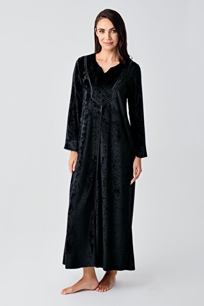 Artış Гъвкава кадифена вискозна рокля с дълъг ръкав