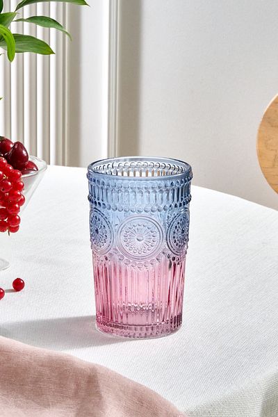 Karaca Sunflower Soft Drink Glass 332 ml Blue Pink