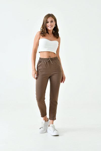enmodaiçgiyim Γυναικείο παντελόνι καφέ Skinny Leg Gabardine Fabric