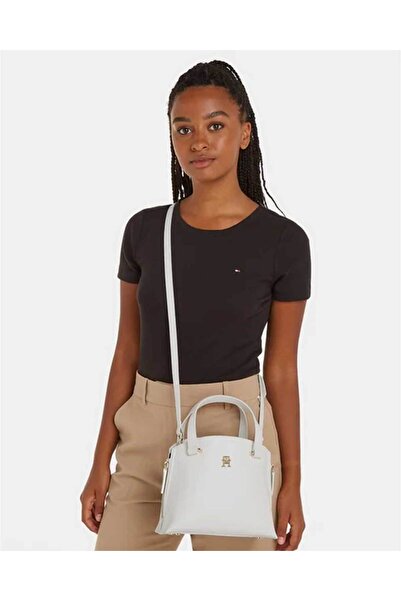 Tommy Hilfiger Women's Solid Color Logo White Shoulder Bag AW0AW15968-YBL