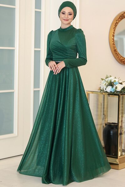 Esilanur Işıl Tesettür Abiye Zümrüt