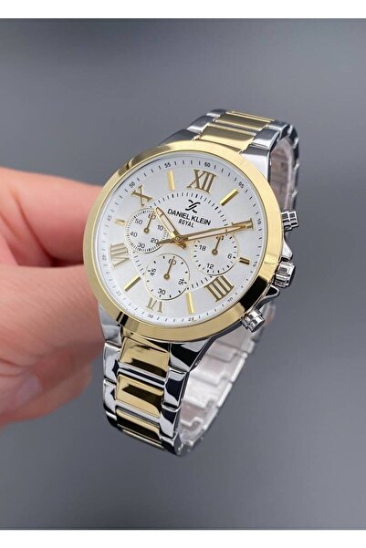 Daniel Klein ساعة يد نسائية لون ذهبي وفضي 3 ATM مقاومة للماء