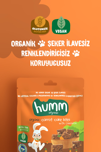 Humm Organic Organik Glutensiz Vegan Havuçlu ve Tarçınlı Kek Atıştırmalık Paketi - 6 adet