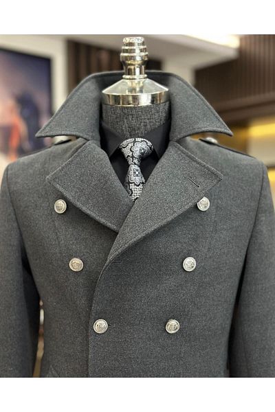 TerziAdemAltun Italian style slim fit double breasted stamp coat anthracite T10016