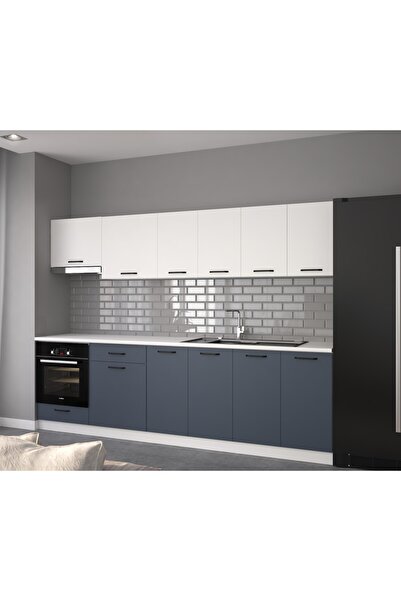 visasconcept 280 Cm Menekşe Hazır Mutfak Dolabı Ankastre Ve Aspiratör Modüllü Beyaz Ve Antrasit(TEZGAH DAHİL)