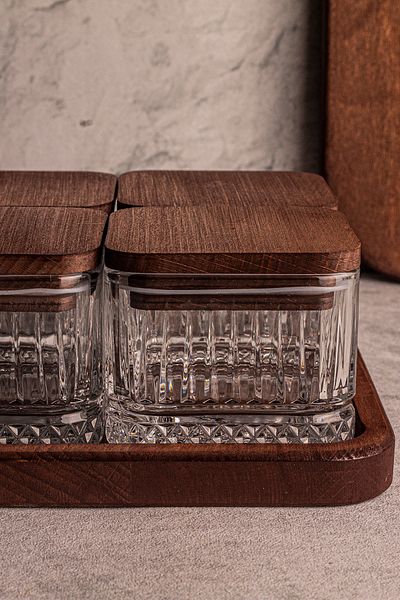 Snippy Bella Square 4-Piece Glass Snack Bowl - Wooden Vacuum Lid, Breakfast, Multi-Purpose, 230 ml