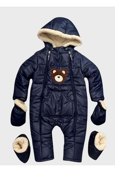 coppa kids Navy Blue Embroidered Ski Jumpsuit - Baby, Snow, Teddy Bear, 6-9 Bears