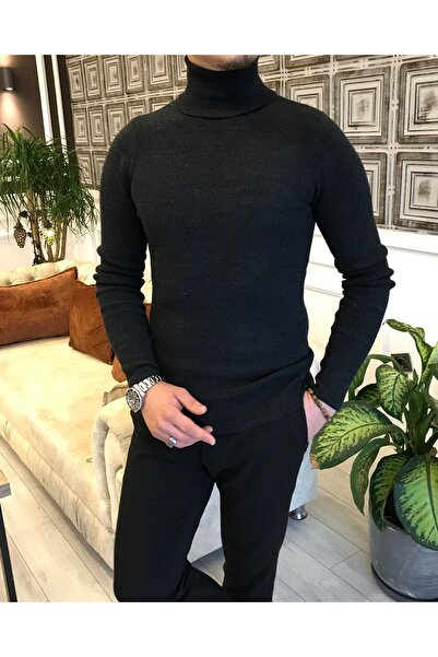 TerziAdemAltun Πλεκτό πουλόβερ με ζιβάγκο ιταλικού στυλ ανθρακί T3921