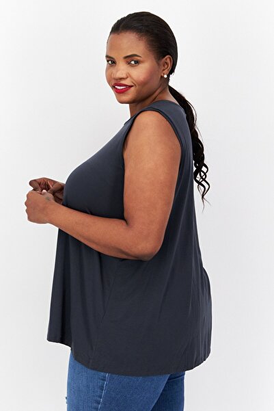 Eileen Fisher Women Plus Size Crew Neck Sleeveless Plain Top, Grey