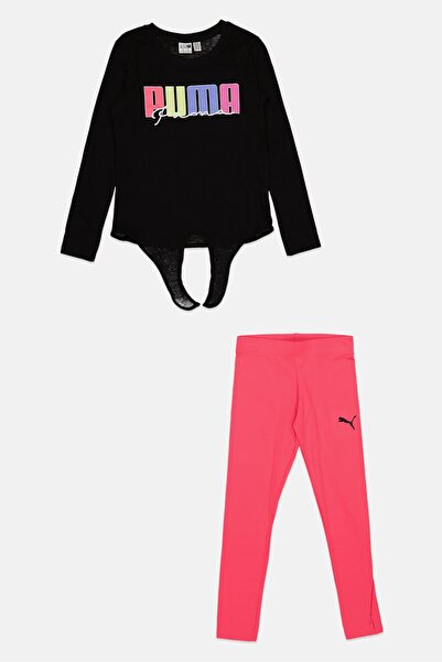 Puma Kid Girls 2 Pices Brand Logo Top And Bottom Set, Pink