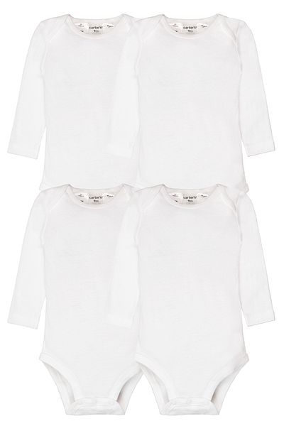 Carter's White Baby Body Set - 4 Pack, Long Sleeve