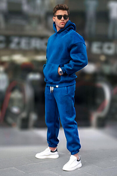 YAKAMEL Erkek Kışlık Kapüşonlu Oversize Pamuklu Eşofman Takımı 3 İplik