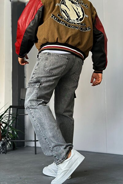 LUVEST ERKEK BAGGY KALIP KARGO CEP GRİ JEAN PANTOLON