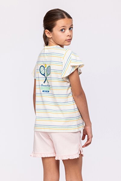 Woody 10-16 Years Old Girl's Pajamas-Psg - 910-Lion Themed Striped Ecru