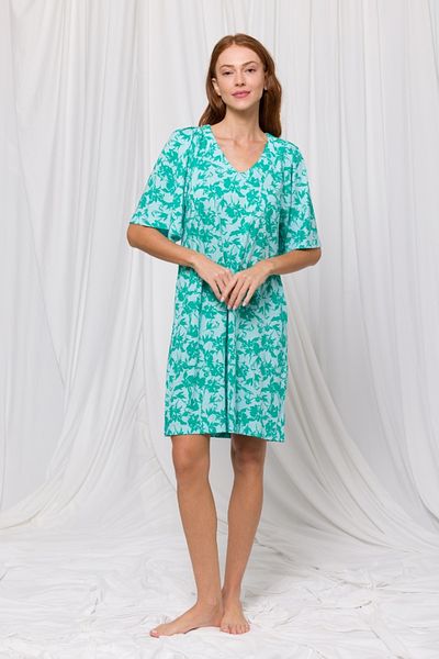 Woody Rochie cu decolteu în V-xdg - 979 de frunze Albastru cu model