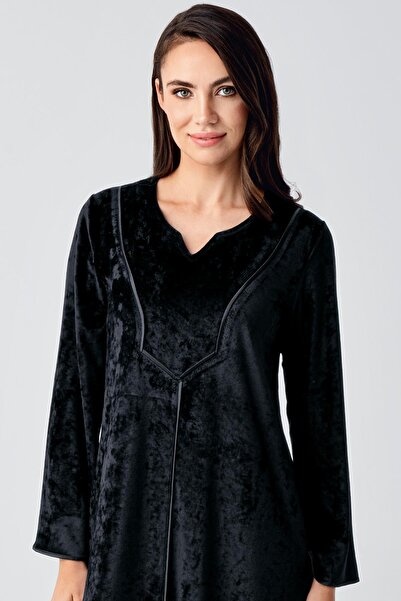 Artış Гъвкава кадифена вискозна рокля с дълъг ръкав