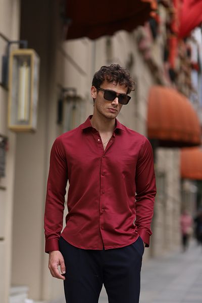 PASSERO Slim Fit Satin Shirt with Snap Fasteners