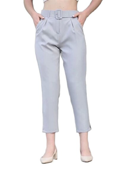 lodmela Belt And Pleat Detailed Fabric Trousers 1754 Gray