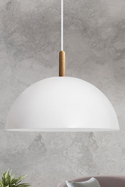 Bamyum Lipeo White Chandelier - Wooden Head Single Pendant Lamp Living Room Kitchen Hairdresser Cafe Lamp Decorative