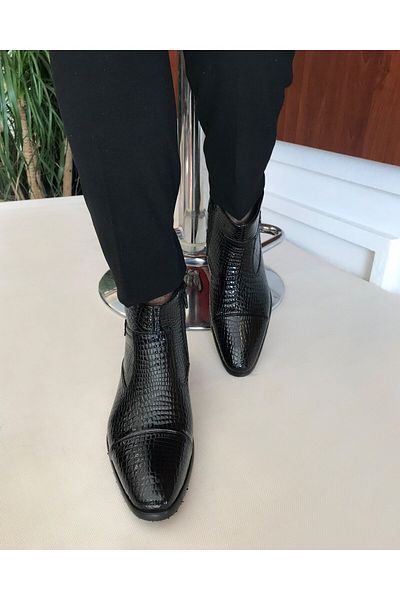 TerziAdemAltun Italian Style Inner Outer Natural Leather Winter Men's Boots Black T6559