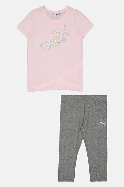 Puma Kids Girl 2 Pieces Sportswear Fit Brand Logo Jersey Set, Pink
