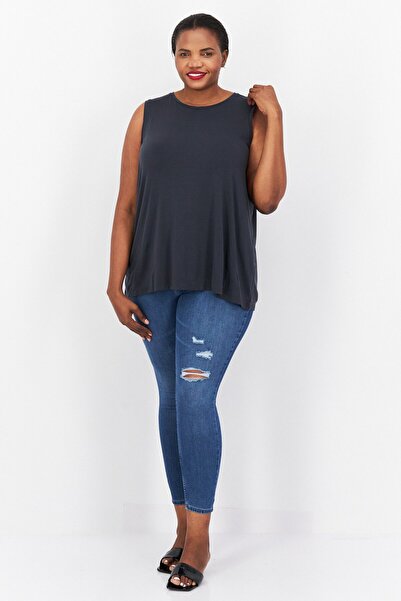 Eileen Fisher Women Plus Size Crew Neck Sleeveless Plain Top, Grey