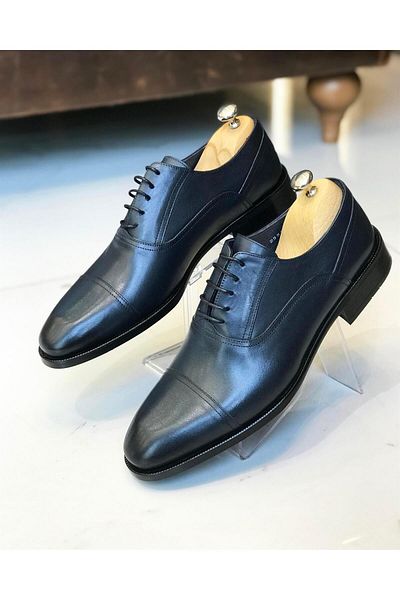 TerziAdemAltun Класически мъжки обувки от естествена кожа, тъмно сини, размер T4881