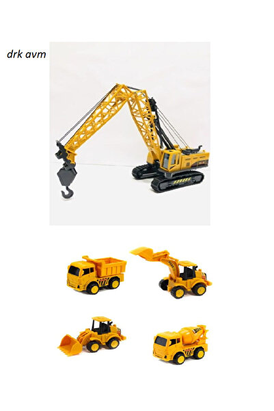 drk avm iş makinaları seti oyuncak büyük ipli vinç 4 adet küçük iş arabaları ...