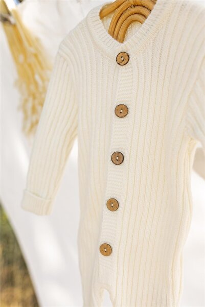 miabambim Ecru Knitwear Baby Jumpsuit Set - Beret