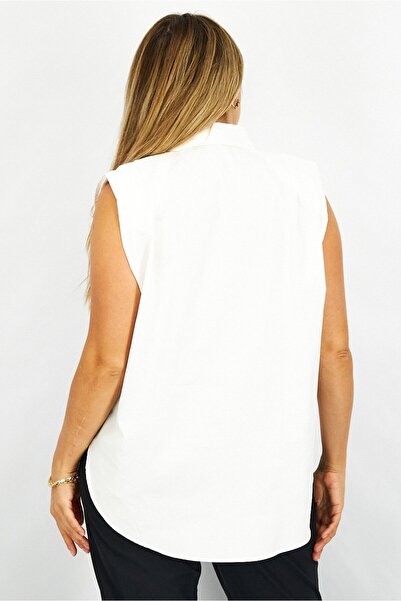 The Kooples Women Pointed Collar Sleeveless Plain Top, White