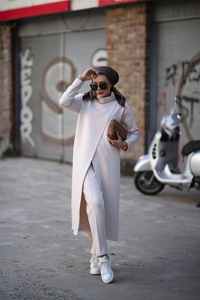 NS Moda Set pantaloni tunică cu gât Hijab Stone Model-487