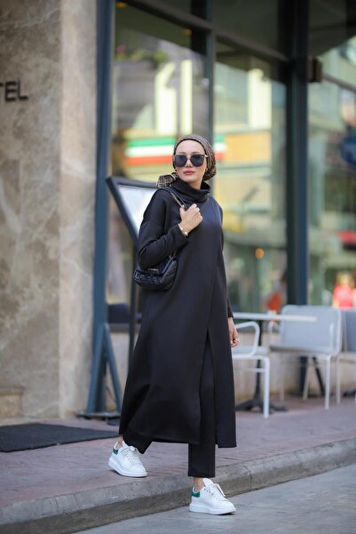 NS Moda Kadın Boğazlı Tunik Pantolon Takım Siyah Model-487