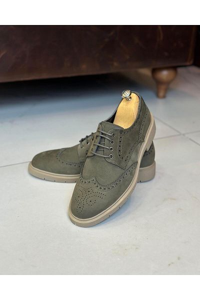 TerziAdemAltun Khaki Men's Shoes - Italian Style, Natural Leather, Nubuck T11201