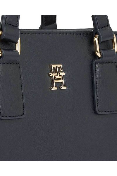 Tommy Hilfiger Women's Leather Brand Logo Zippered Daily Use Navy Blue Shoulder Bag AW0AW15977-DW6