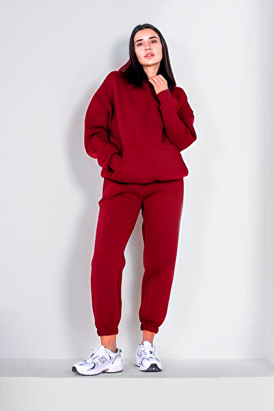 YAKAMEL Women's Unprinted Solid Color 3 Thread Kangaroo Pocket Hooded Oversiz...