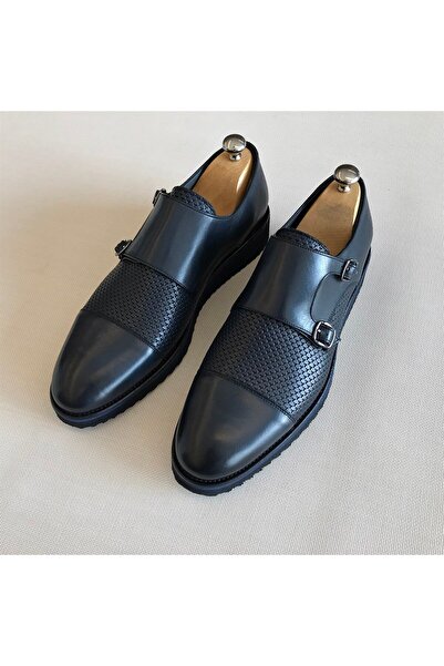 TerziAdemAltun Italian Style Inside Outside Natural Leather Men Shoes Navy Blue T5654